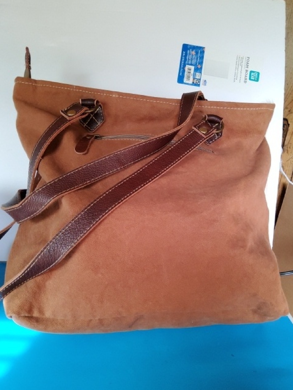 Myra Bag Tooled Turquoise Leather,cowhide accents tote. - Picture 4 of 9